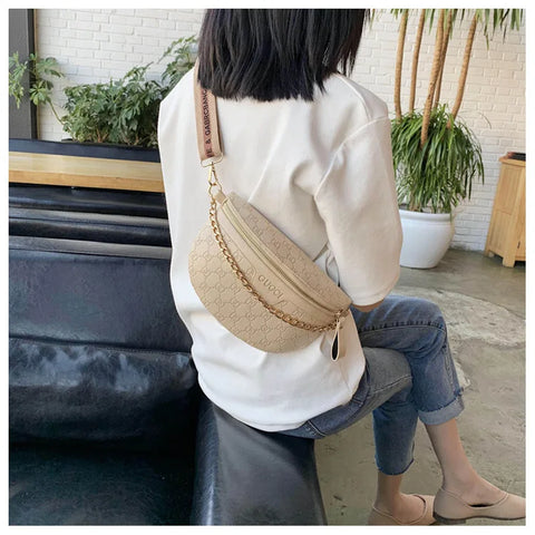 Image of Retro Casual Shoulder Crossbody Women's Bag Large Capacity Korean Fashion Waist Bag Comfortable Wide Shoulder Strap Letter Print-FrenzyAfricanFashion.com