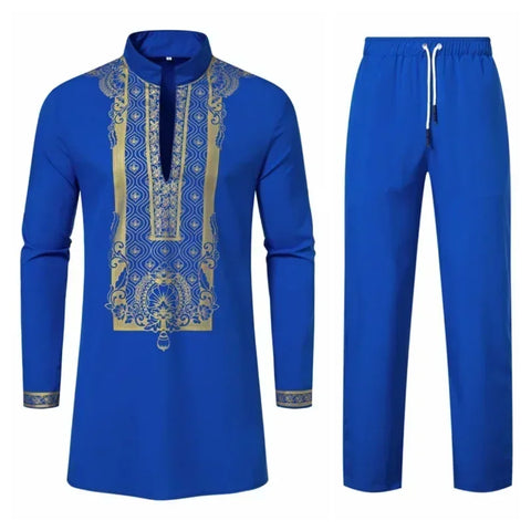 Image of Men's Long Sleeve Shirt Sets Medium Long Clothes-FrenzyAfricanFashion.com