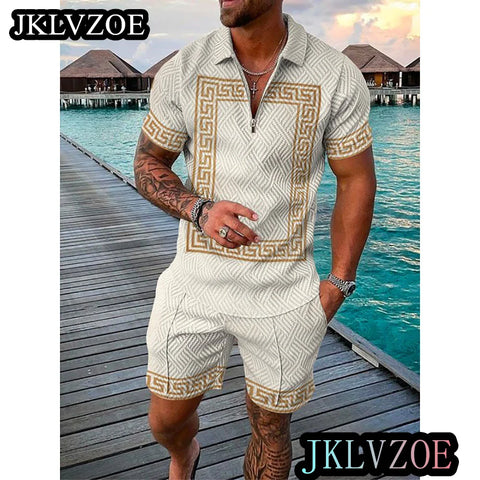 Image of 2 Pieces Summer Men's Tracksuit Short Sleeve Polo Shirt Outfit Men Clothing-FrenzyAfricanFashion.com