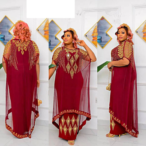 Image of Two-Piece Dresses Women Mesh Caftan Abaya Robe Clothes-FrenzyAfricanFashion.com