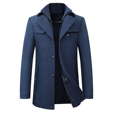 Image of Man Classic Fashion Trench Coat Jackets MaleLong Trench Slim Fit Overcoat Blends Fashion Wool Warm Outerwear Windbreaker-FrenzyAfricanFashion.com