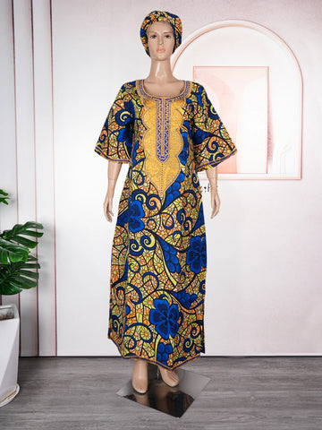 Image of H&D New African Dresses For Women Embroidery Bazin Floral Boho Dresses Ankara Rich Long Robes Nigeria Party Wedding Ramadan 2024-FrenzyAfricanFashion.com