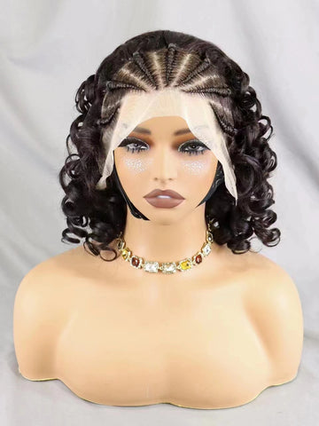 Image of Lace Frontal Wigs Loose Curly Bob Wig Remy Human Hair Natural Cornrow Braided Women hair-FrenzyAfricanFashion.com