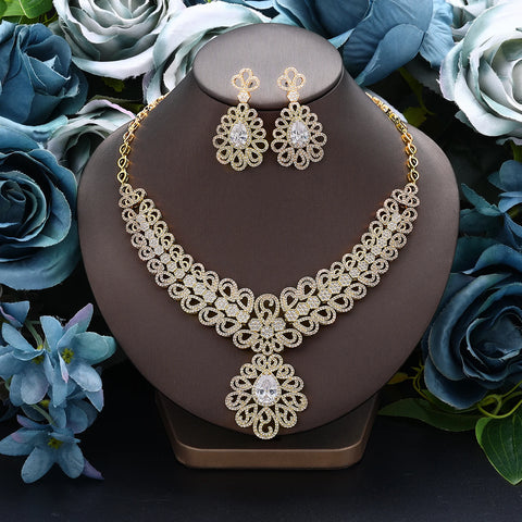 Image of 24k gold-plated cubic zirconia 4pcs bride's women jewelry set-FrenzyAfricanFashion.com