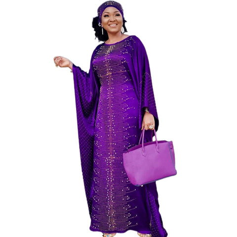 Image of African Dresses for Women Muslim Fashion Abayas Boubou Dashiki Traditional Africa Clothes Ankara Outfit Evening Gown and Headtie-FrenzyAfricanFashion.com