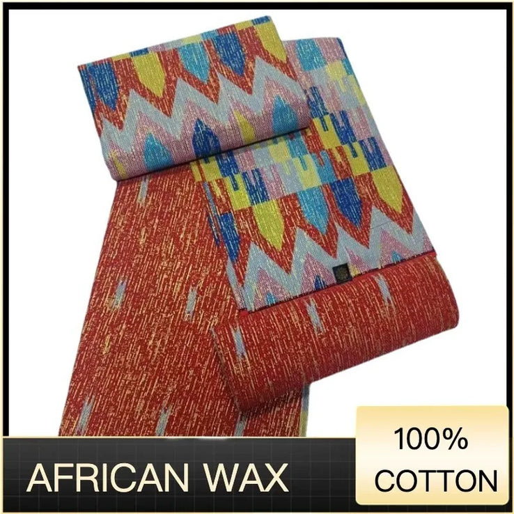 Ankara African Fabric kente gold Real Wax Dress Craft DIY Cotton 4+2yards-FrenzyAfricanFashion.com