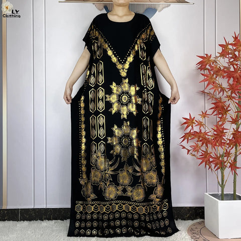 Image of Abaya Dress Short Sleeve Cotton Loose Robe With Big Scarf Maxi-FrenzyAfricanFashion.com