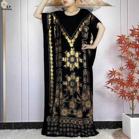 Image of Abaya Dress Short Sleeve Cotton Loose Robe With Big Scarf Maxi-FrenzyAfricanFashion.com