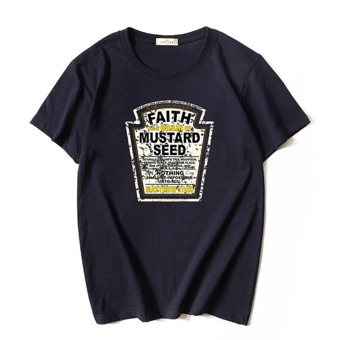 Image of Faith As A Grain of Mustard Seed Women&#39;s and Men&#39;s Christian Parody T-Shirt Tops Funny Aesthetic Clothes Short Sleeve Blouses-FrenzyAfricanFashion.com