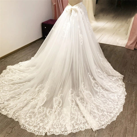 Image of Luxury Lace Appliques Wedding Detachable Skirt Removable Train for Dresses Bridal Overskirt-FrenzyAfricanFashion.com