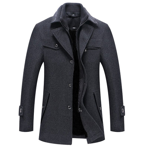 Image of Man Classic Fashion Trench Coat Jackets MaleLong Trench Slim Fit Overcoat Blends Fashion Wool Warm Outerwear Windbreaker-FrenzyAfricanFashion.com