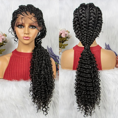 Image of Synthetic Lace Front Cornrow Braids Wigs 28 Inch Double Dutch Braids Handmade Twist Braided Wigs with Baby Hair-FrenzyAfricanFashion.com