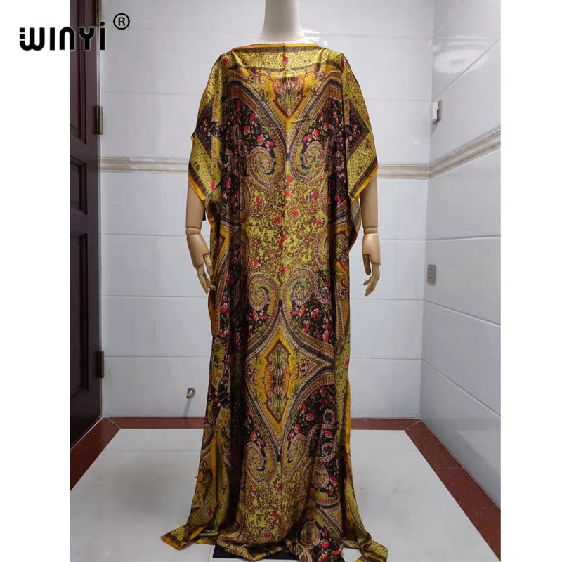 Fancy Abaya Dress Women Print Bohemia Hijab Loose Muslim dress-FrenzyAfricanFashion.com