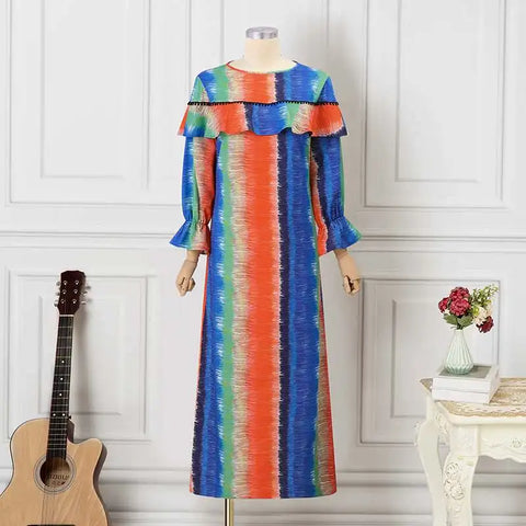 Image of VONDA Elegant Maxi Dress 2023 Women Long Sleeve Ruffled Sundress Fashion Vintage Printed Loose Robe Casual Bohemian Vestidos-FrenzyAfricanFashion.com