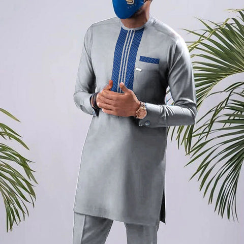 Image of Men's Wedding Suit Two-Piece Trousers T-Shirt Suit Men's Elegant Suit Patchwork Crew Neck Classic Men's Social Suit Dress-FrenzyAfricanFashion.com