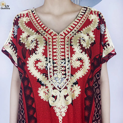 Image of Women Floral Dress African Dashiki Kaftan Short Sleeve Women Casual Hijab Dress-FrenzyAfricanFashion.com