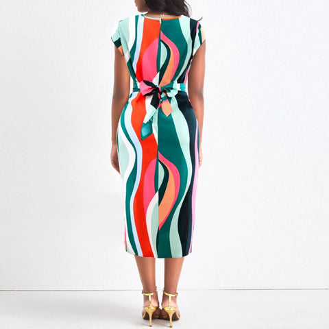 Image of Women Abstract Printed Round Neck Dress-FrenzyAfricanFashion.com