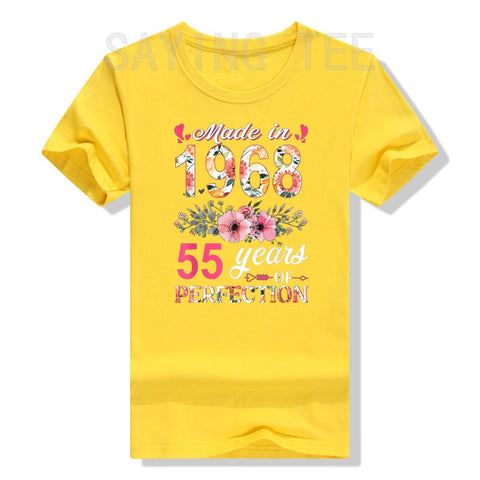 Image of Made In 1968 Floral 55 Year Old 55th Birthday Women's T-Shirt Flowers Print Graphic Tee Tops-FrenzyAfricanFashion.com