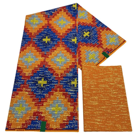 Image of Navy Kente Wax Print Ankara African Fabric Dress Craft DIY Cotton 4+2 yards-FrenzyAfricanFashion.com