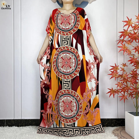 Image of Women Short Sleeve Cotton Loose Femme Robe Dresses With Big Scarf-FrenzyAfricanFashion.com