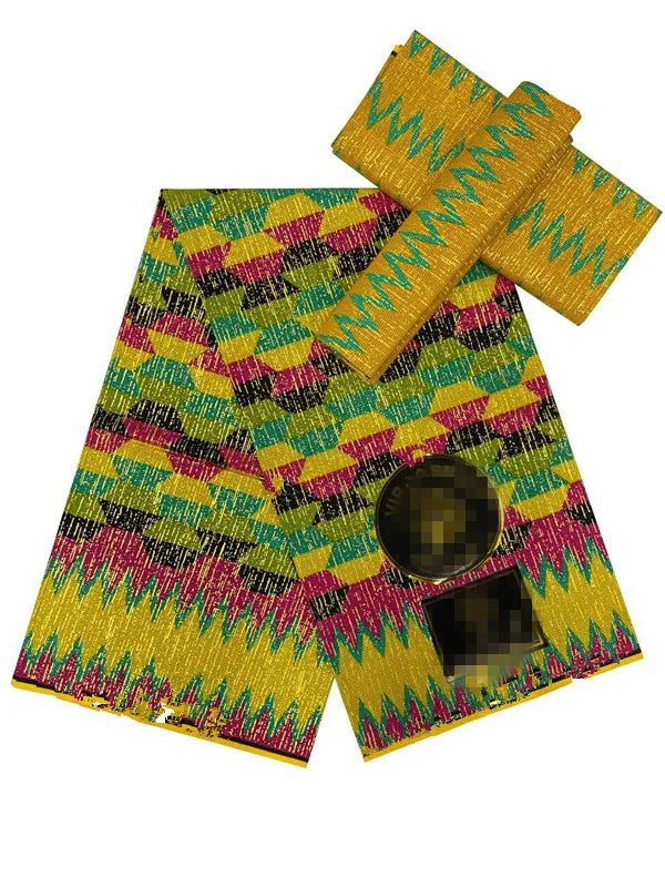 Ankara African Fabric kente gold Real Wax Dress Craft DIY Cotton 4+2yards-FrenzyAfricanFashion.com