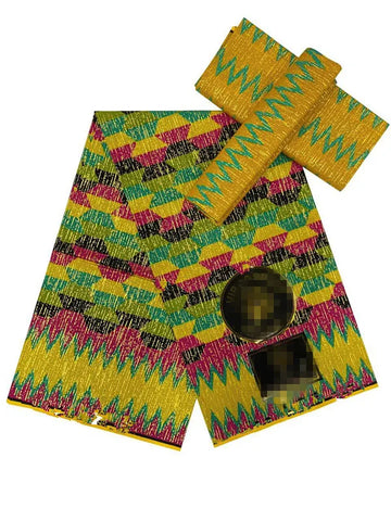 Image of Ankara African Fabric kente gold Real Wax Dress Craft DIY Cotton 4+2yards-FrenzyAfricanFashion.com