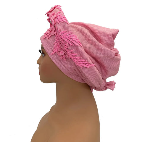 Image of Embroidery Flower African Autogele Headtie Women's Fashion Turban Cap Wedding Gele Party Headpiece Nigeria Female Head Wraps-FrenzyAfricanFashion.com