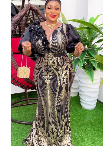 Image of Plus Size African Party Dresses for Women Dashiki Ankara Sequin Wedding Evening Gown Sexy Bodycon Maxi Long Dress Africa Clothes-FrenzyAfricanFashion.com