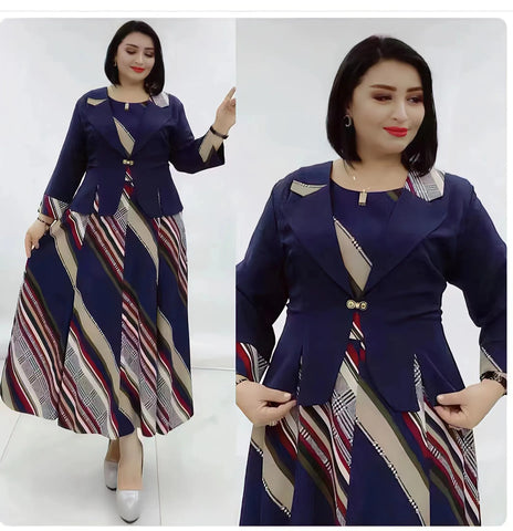 Image of Women Plus Size Office Lady Party Dress with Coat Outfits Robe-FrenzyAfricanFashion.com