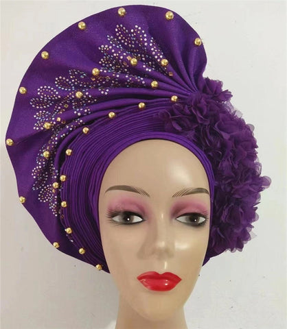 Image of sego gele headtie turbans for women hats for women auto gele headtie already made 2022 aso oke fashion bonnets head wraps-FrenzyAfricanFashion.com