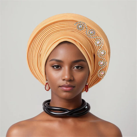 Image of African auto gele Headtie Wedding Party Headpiece Women Head Wraps Muslim Hat-FrenzyAfricanFashion.com