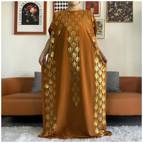 Image of Women Dubai Stretch Print Loose Fit Elegant Dresses Caftan Moroccan Robe With Headscarf-FrenzyAfricanFashion.com