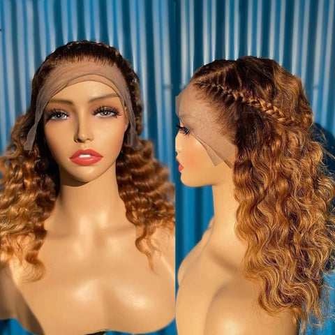 Image of Soft 26''Long 180Density Preplucked Ombre Brown Kinky Curly Lace Front Wig With For Women BabyHair Heat Resistant SyntheticDaily-FrenzyAfricanFashion.com