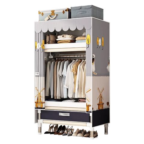 Image of Spacious & Durable Stainless Steel Wardrobe with Dustproof Cover: Ideal Organizer for Bedroom, Dorm, Home-FrenzyAfricanFashion.com