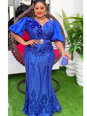 Image of Plus Size African Party Dresses for Women Dashiki Ankara Sequin Wedding Evening Gown Sexy Bodycon Maxi Long Dress Africa Clothes-FrenzyAfricanFashion.com