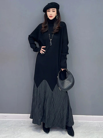 Image of Turtleneck Dress For Women A-line Full Sleeve Robe-FrenzyAfricanFashion.com