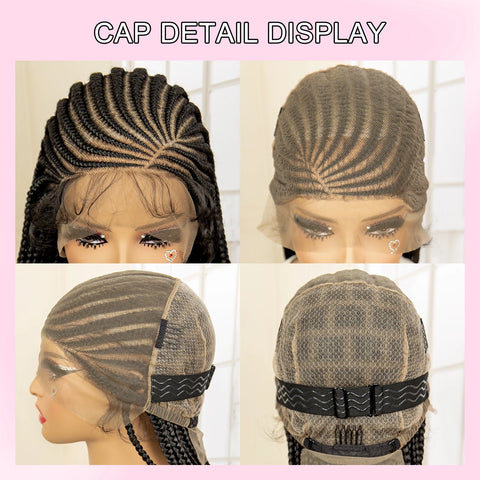 Image of Full Lace Cornrow Braided Wigs Black Women Handmade Synthetic Long Box Braided Wig with Baby Hair Lace Front Braids Wigs-FrenzyAfricanFashion.com