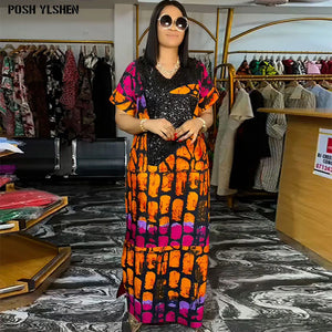 Plus Size Abaya African Dresses Women Sequins Caftan Long Maxi Lenis-FrenzyAfricanFashion.com