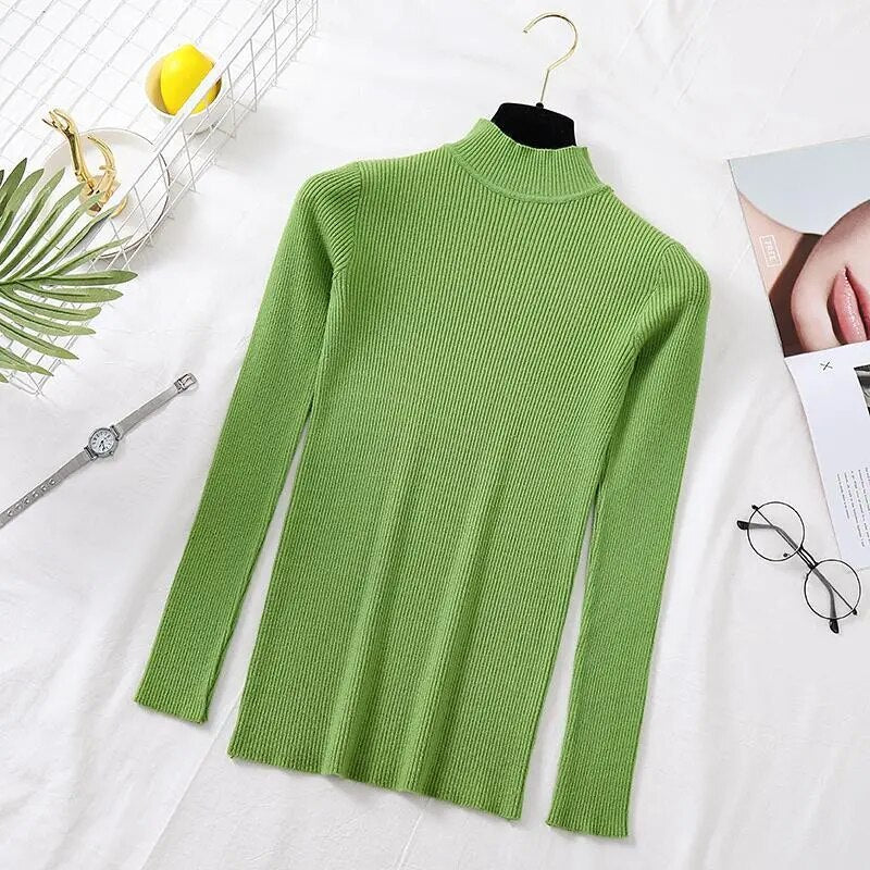 Women Sweater Turtleneck Knitted Long Sleeve Winter Black Pullover-FrenzyAfricanFashion.com