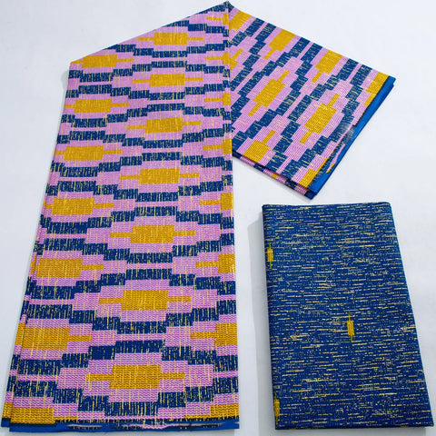 Image of Purple Kente Wax Print Fabric 2+4 Yards Ankara Wax Fabric-FrenzyAfricanFashion.com