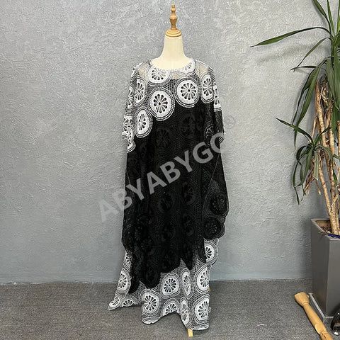 Image of Party DressesWomen Sleeveless Free Size Lace Embroidery Long Maxi Dress African Clothes-FrenzyAfricanFashion.com