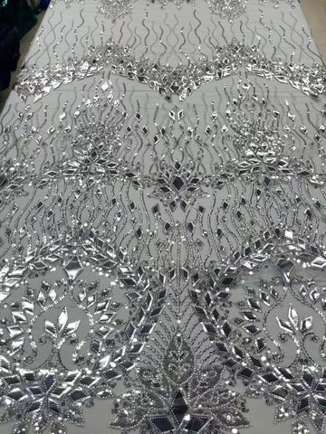 Image of Tulle Lace Beaded Fabric With Sequins For Dresses 5yards-FrenzyAfricanFashion.com