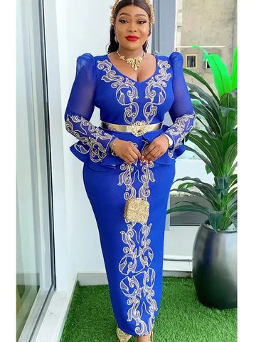 Image of Elegant African Dresses for Women 2024 New Africa Clothing Plus Size Turkey Wedding Party Long Dress Dashiki Ankara Outfits Robe-FrenzyAfricanFashion.com