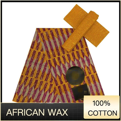 Image of Ankara African Fabric kente gold Real Wax Dress Craft DIY Cotton 4+2yards-FrenzyAfricanFashion.com