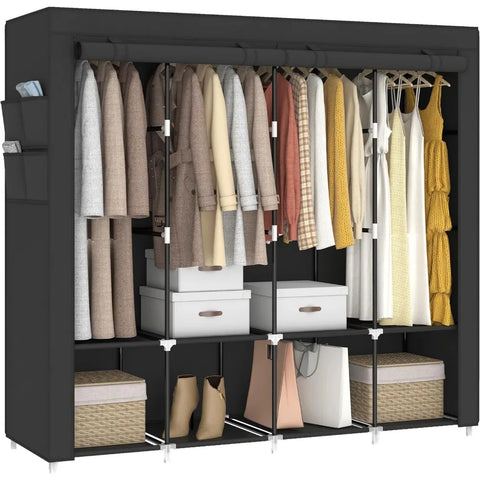 Image of 67 in Portable Closet Wardrobe for Hanging Clothes, Wardrobe Closet , 4 Hanging Rods and Side Pockets, 8 Storage Shelves-FrenzyAfricanFashion.com