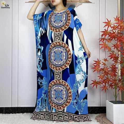 Image of Women Short Sleeve Cotton Loose Femme Robe Dresses With Big Scarf-FrenzyAfricanFashion.com