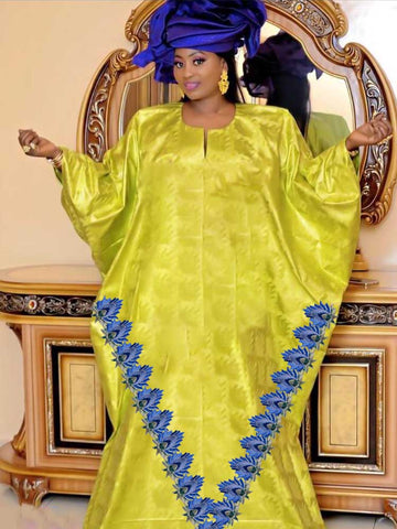 Image of Guipure Bazin Riche Long Dresses With Scarf For Nigeria Women Party Clothing Bazin Riche Dashiki Robe Free Size-FrenzyAfricanFashion.com