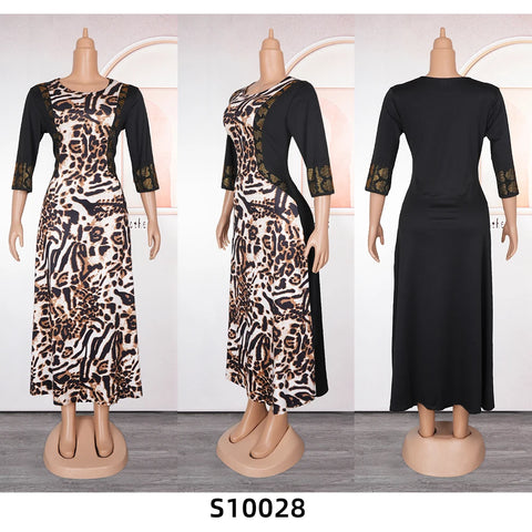 Image of African Leopard Print Dress Women Dashiki Ankara Africa Clothing 2024 Summer Muslim Fashion Evening Gown Plus Size Party Dresses-FrenzyAfricanFashion.com