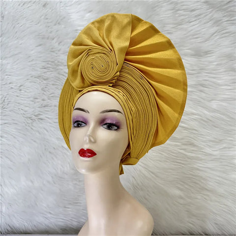 Image of Nigerian gel headgear, with stone bead, already made auto, turban, afro aso ebi gel aso oke, wide brim headgear 7L031502-FrenzyAfricanFashion.com