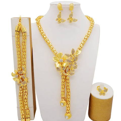 Image of Dubai Jewelry Sets Gold Color Necklace &amp; Earring Set For Women African France Wedding Party Jewelery Ethiopia Bridal Gifts-FrenzyAfricanFashion.com